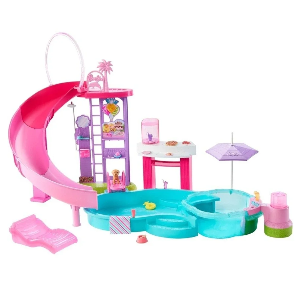 Barbie Dream Pool Playset with Slide & Bubbling Hot Tub, 20+ Accessories & Pet